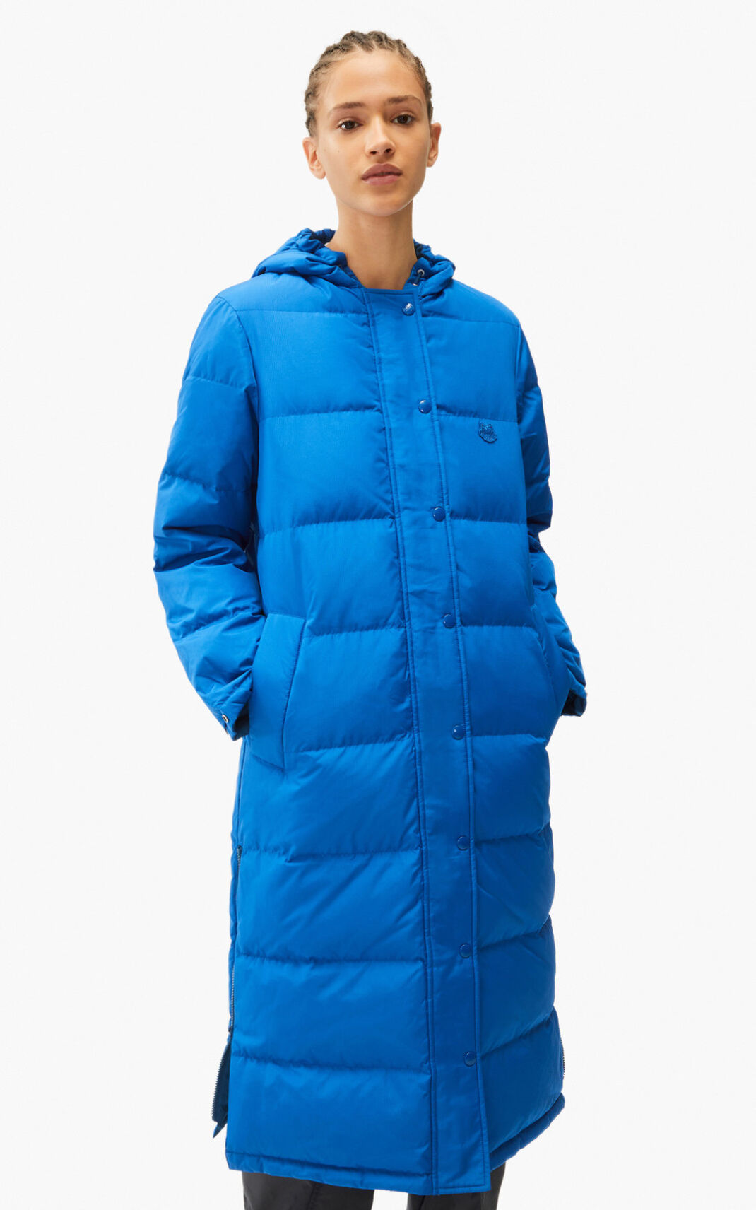 Kenzo Long and reversible Down Jacket Blue For Womens 1693FXICA